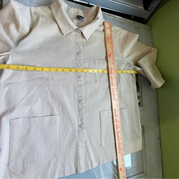 Eileen Fisher Khaki Twill Jacket Button Front Collared Long Sleeve Tan Women's M - Picture 3 of 5